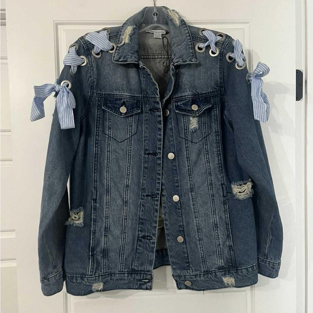 Revamped Denim Jacket with Bow lace up Accents